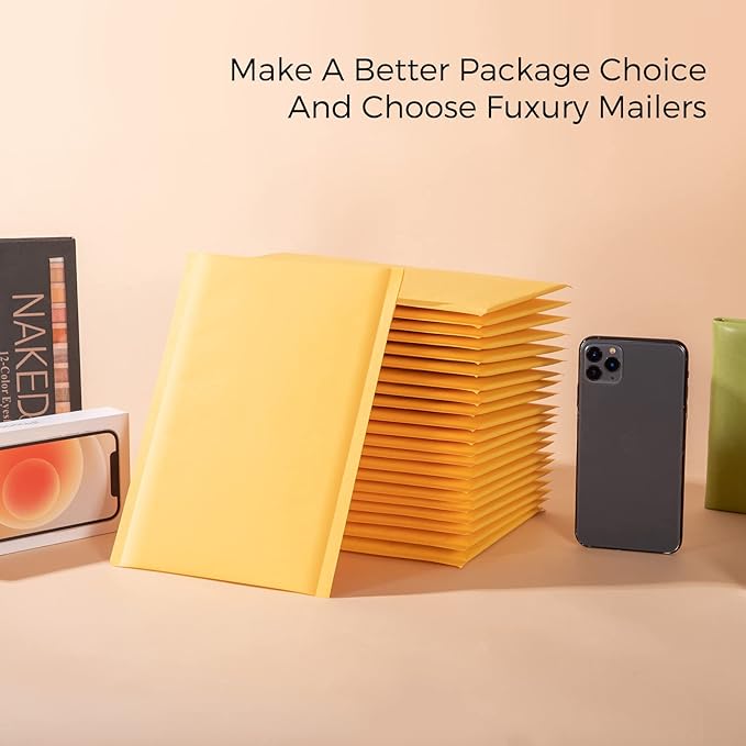 Fuxury Kraft Bubble Mailer 6x10 Inch 25 Pack,Strong Adhesion Padded Envelopes,Self Seal Bubble Envelopes, Waterproof Cushioned Padded Mailers Packaging for Small Business,Bulk #0 Mailers Yellow