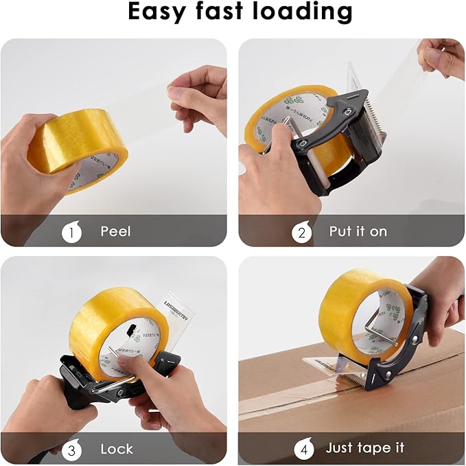 Rapid-Replace Packing Tape Dispenser Gun with Extra Blade, 2IN(50mm) Lightweight Ergonomic Industrial Handheld Heavy Duty Tape Cutter for Carton, Packaging and Box Sealing, Black