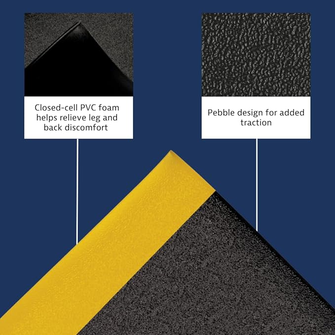 Notrax 411 Sof-Tred™ 3' x 60' x 9/16" Anti Fatigue Mat, Enhanced Slip Resistance with Beveled Edges and Pebbled Surface, Ideal for Industrial and Commercial Workplaces, Black/Yellow, 411R0436BY