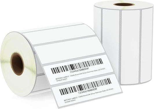 BETCKEY - 4" x 1" (102 mm x 25 mm) Multipurpose Labels Compatible with Zebra & Rollo Label Printer,Premium Adhesive & Perforated [2 Rolls, 2750 Labels]