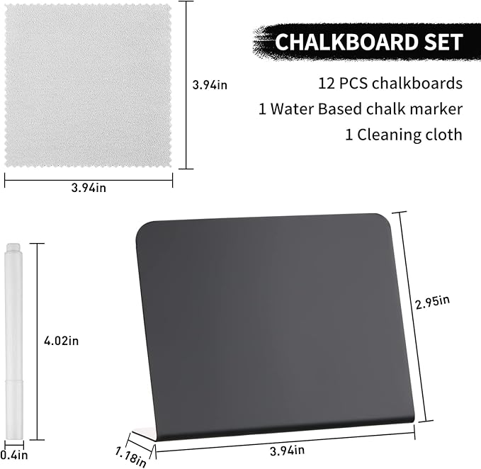 12 Pack Mini Chalkboard Signs - 4"x3" for Food, Party, Buffet, Wedding & Bakery