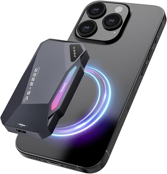 2TB Magnetic Portable SSD,2050MB/s Type-C USB 3.2 Gen 2x2 External SSD,4K ProRes Record and Store,Aluminum alloy,RGB Touch Lighting,External Solid State Drive for iPhone15/16/Android/PC/Mac -PS2200