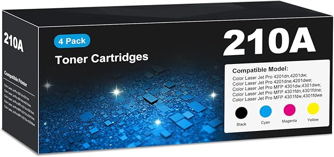 210A Toner Cartridges 4301fdw for HP 210A 210X Toner Cartridges 4 pack, 4301fdw 4201dn 4201dw Toner Cartridge, HP210A HP210X 210 Toner for Color Laser Jet Pro MFP 4301fdw 4201dn 4201dw 4301fdn 4301fdn
