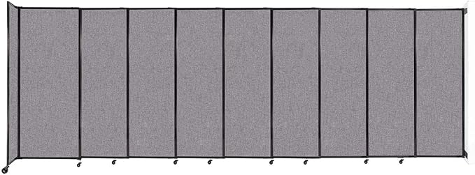 Wall-Mounted Sliding StraightWall Room Divider | Adjustable Widths | Locking Wheels | Room Separator | Up to 19'9" Wide x 6'10" Tall Cloud Gray Fabric Panels