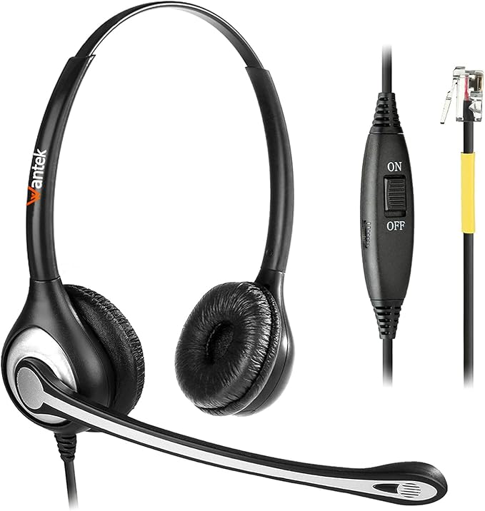 Telephone Headset with Microphone Noise Cancelling, RJ9 Phone Headset Compatible with Volume Adjustment Mute Control Switch for Call Center Office