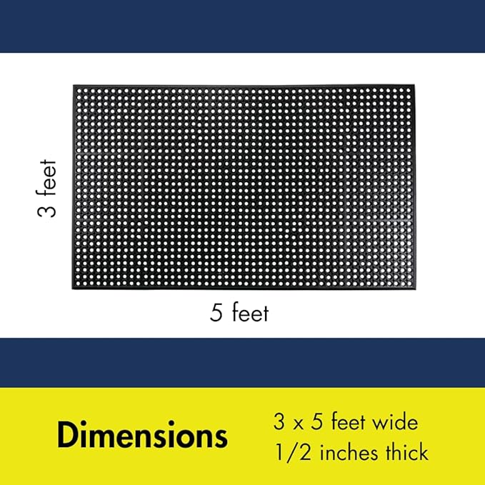NoTrax 3' x 5' Anti-Fatigue Lightweight Restaurant Rubber Floor Mat with Drainage Holes, Beveled Edges, Non-Slip Mats, Black, T30 Competitor, T30S0035BL