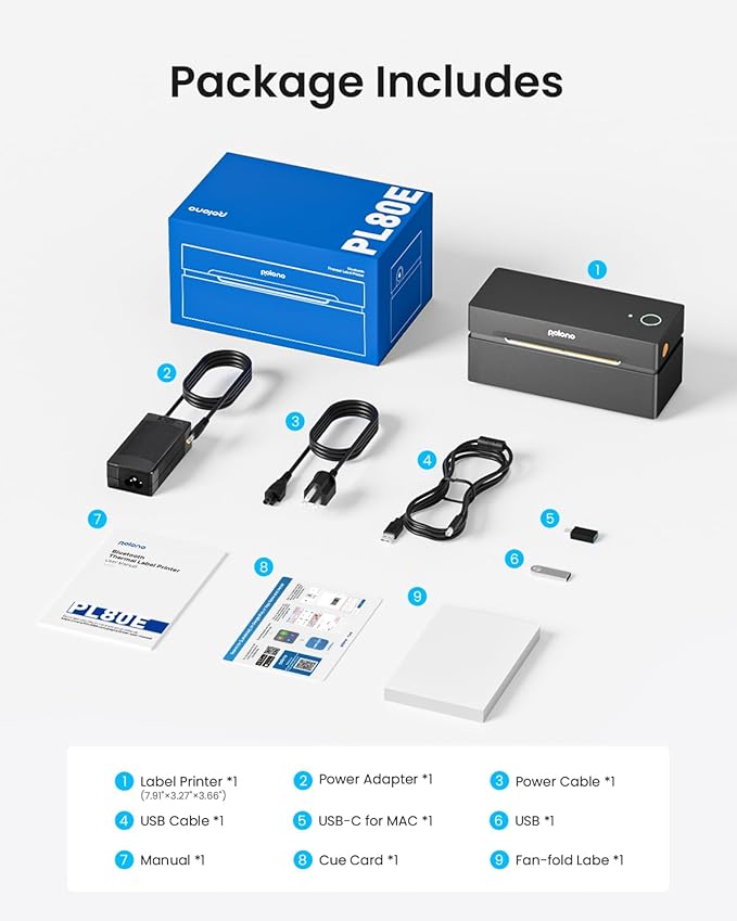 POLONO Bluetooth Thermal Shipping Label Printer, Wireless 4x6 Shipping Label Printer for Small Business, Support iOS, Android, Windows and Mac, Compatible with Amazon, Ebay, Shopify, Etsy, USPS(Black)