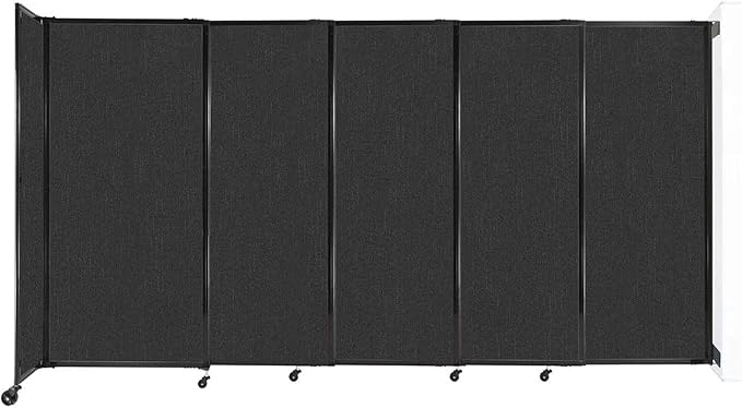 Wall-Mounted Sliding StraightWall Room Divider | Adjustable Widths | Locking Wheels | Room Separator | Up to 11'3" Wide x 6' Tall Black Fabric Panels