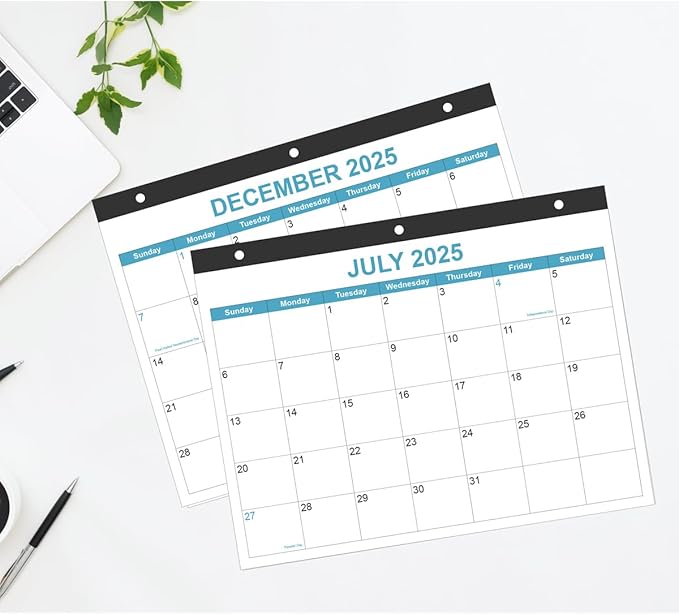 2025-2026 Calendar for 3 Ring Binder - Desk Calendar 2025-2026 from July 2025 - December 2026, 18 Months Calendar with Premium Paper, 3-Hole Calendar, 8.5" x 11", Blue