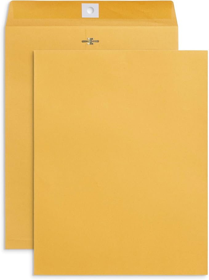 Blue Summit Supplies 100 10” x 13” Clasp Envelopes with Gummed Seal, Large Clasp Mailing Envelopes Made From 28lb Kraft Paper, For Mailing Larger Papers or Magazine, Bulk 100 Pack