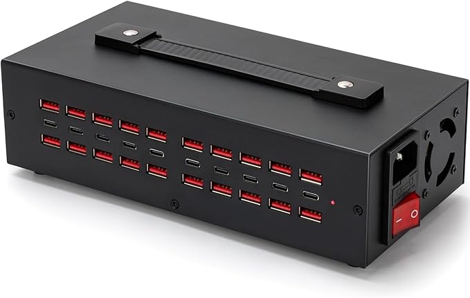 250W USB~c Charging Station, 30 Port (20 USB A & 10 USB~C Port) USB Charger Block, Fast Charging Station for Multiple Devices, Desktop Charger Compatible for iPhone, iPad, Tablets