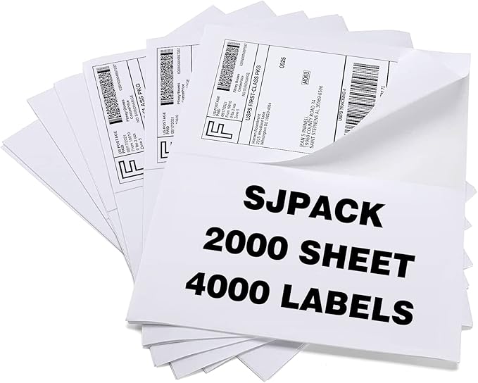 Half Page Self Adhesive Shipping Labesl, 8.5" x 5.5" Labels Compatible Laser & Inkjet Printers 2 Label Per Sheet (2000 sheets-4000 Label)
