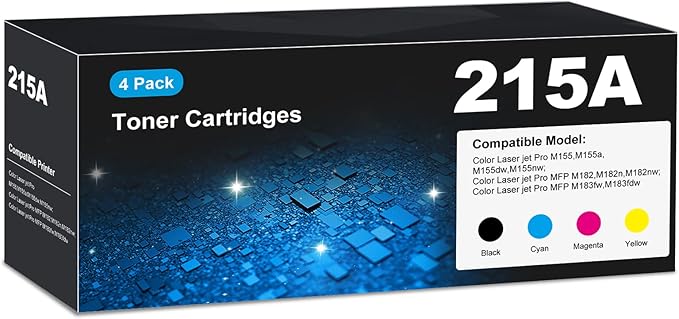 215A Toner Cartridges M183fw for HP 215A Toner cartridges 4 Pack, M183fw M182 M155 Toner cartridges, HP215A Toner 215 for HP Color Laser Jet Pro MFP M183fw M183fdw M182 M182n M182nw M155 M155a M155dw