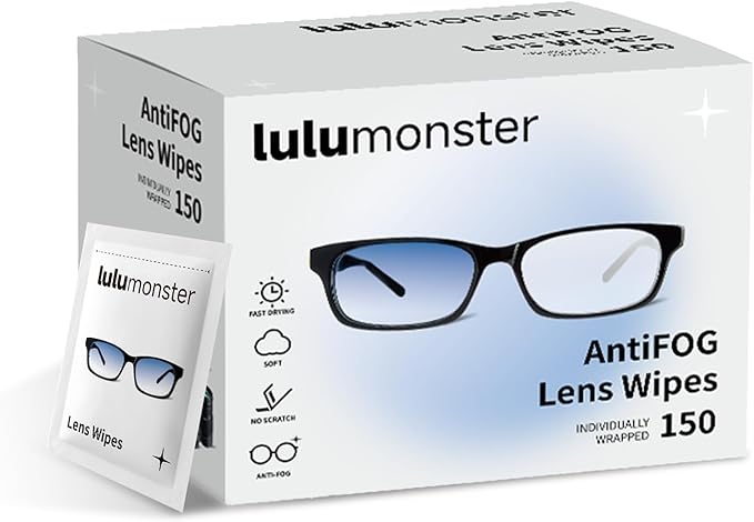 Anti Fog Lens Wipes for Eyeglasses, [150 Pre-Moistened Individually Wrapped Wipes] [Non-Scratching & Non-Streaking] Cleaner Wipes for Glasses, Sunglass, Phone Screen Camera Lens, Goggles