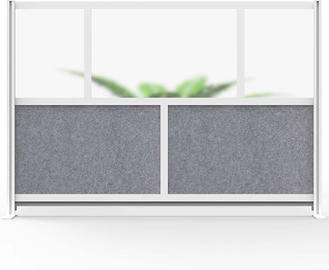 Stand Up Desk Store Expanse Modular Wall | 70'' x 48'' Wall | Expandable Partition Room Divider with Rearrangeable Frosted Acrylic & Sound Absorbent Panels (Silver Frame)