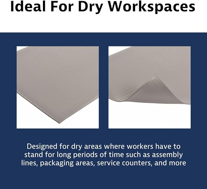 Notrax 410 Airug® 2' x 3' x 5/8" Anti Fatigue Mat, Enhanced Slip Resistance with Beveled Edges and Ribbed Surface, Ideal for Industrial and Commercial Workplaces, Gray, 410S0523GY