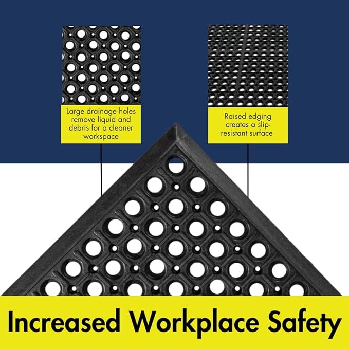 NoTrax 3' x 10' Anti-Fatigue Lightweight Restaurant Rubber Floor Mat with Drainage Holes, Beveled Edges, Non-Slip Mats, Black, T30 Competitor, T30S0310BL