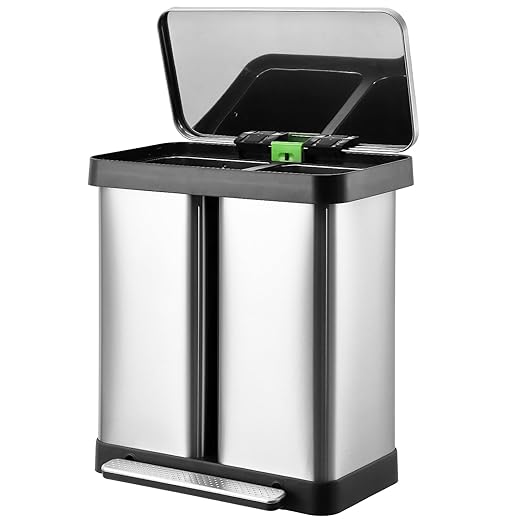 19 Gallon Dual Trash Can, 2 x 36 L Stainless Steel Two Compartment Garbage Can with Soft-Close Lid and Foot Pedal for Kitchen Home Office, Without Removable Inner Bucket