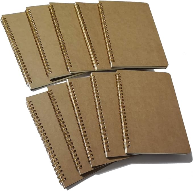 YUREE Softcover Spiral Notebook/Spiral Journal, 50 Sheets (100 Pages) Square Grid Notebook, 10 Notebooks Per Pack, A5, 8.5" x 5.7", Brown