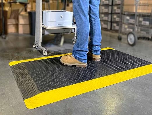 Wearwell 414.1516x2x8BYL Diamond-Plate SpongeCote UltraSoft Mat, 8' Length x 2' Width x 15/16" Thick, Black with Yellow
