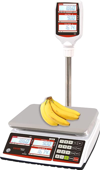VisionTechShop TVP-60P Price Computing Scale with Pole Display, Lb/Oz/Kg, 60lb Capacity, 0.01lb Readability, NTEP Legal for Trade COC #19-038, NSF Certified