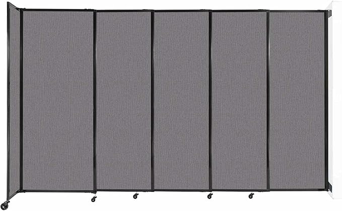 Wall-Mounted Sliding StraightWall Room Divider | Adjustable Widths | Locking Wheels | Room Separator | Up to 11'3" Wide x 6'10" Tall Slate Fabric Panels