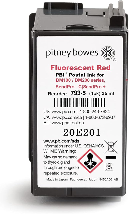 Pitney Bowes 793-5 Genuine Ink Cartridge for DM100, DM200 and SendPro C and SendPro+, Red Ink, 35 ml