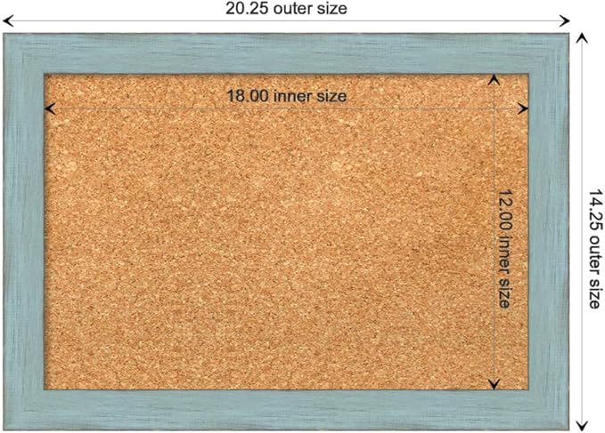 Amanti Art Natural Cork Board for Wall, 14x20 Vision Board with Blue Wood Frame, Small Corkboard Office Decor for Home Organization, Rustic Farmhouse Corkboard Pinboard to display items for home