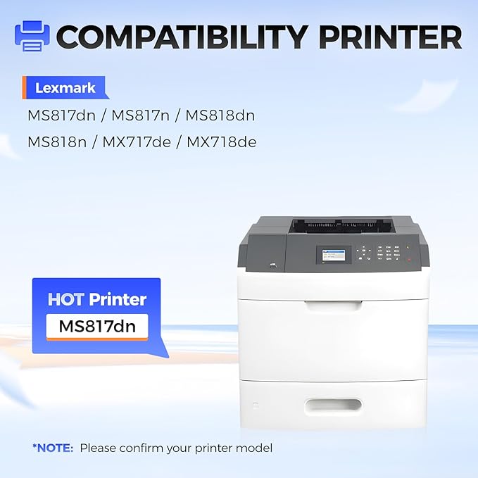 53B1H00 Black Toner Cartridge with chip 1-Pack High Yield Replacement for Lexmark 53B1000 53B1H00 Toner Compatible with Lexmark MS817dn MS817n MS818dn MS818n MX717de MX718de Laser Printer Ink Copier