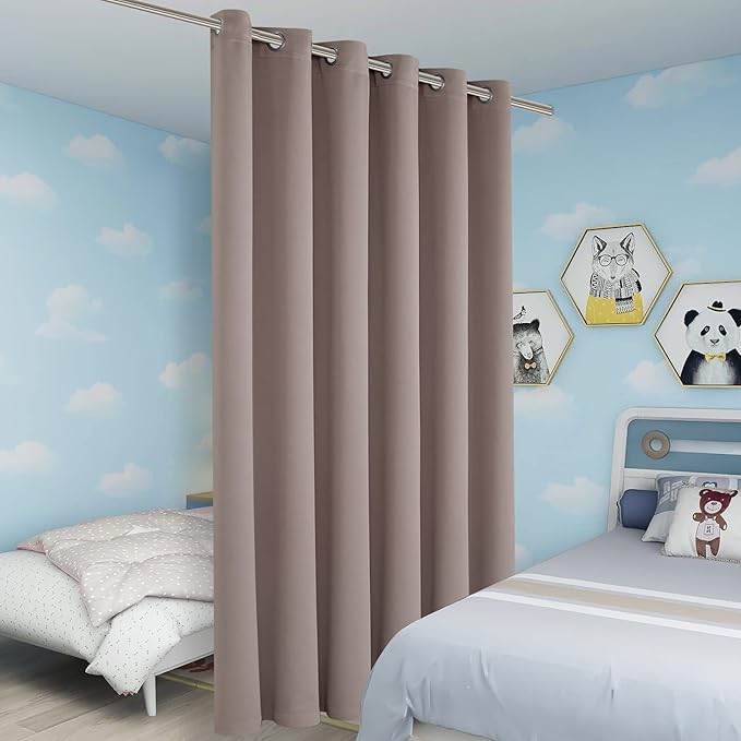 BONZER Room Divider Curtain Total Privacy Wall Noise Reducing Wide Blackout Curtains for Patio Sliding Glass Door, 96L x 70W Inch (8L x 5.8W ft), 1 Panel, Khaki