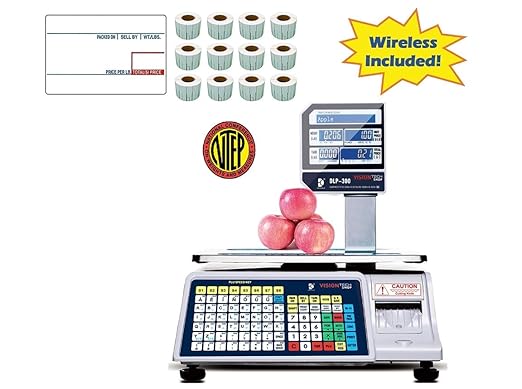 VisionTechShop DLP-300 Label Printing Scale Pole Display, 30/60lbs Capacity, 0.01/0.02lbs, NTEP Legal for Trade with a Free 1 case CAS LST-8010 UPC Label, 58 x 40mm