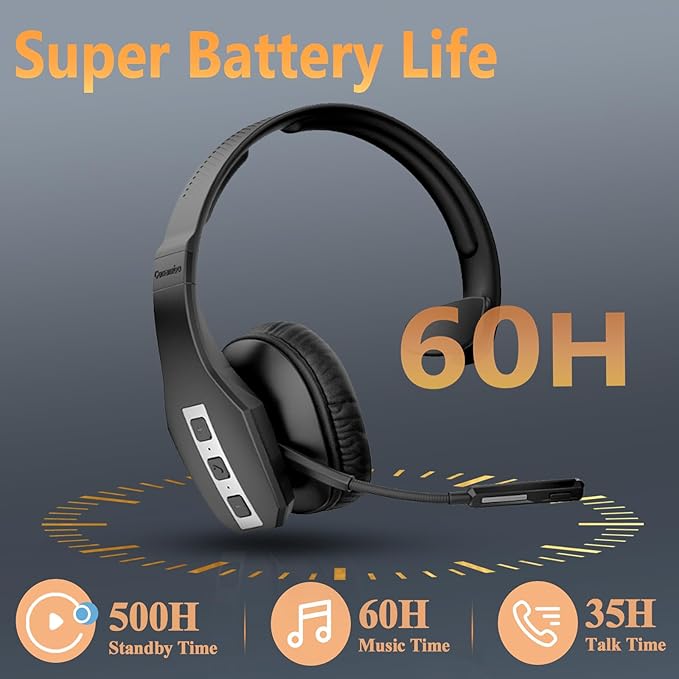 Conambo Trucker Bluetooth Headset (JBT600) with Tri-Mic Noise Cancelling, CVC 8.0, Mute Button, 60Hrs Battery Life – Wireless Headset for Truck Drivers, Cell Phones & Office Use