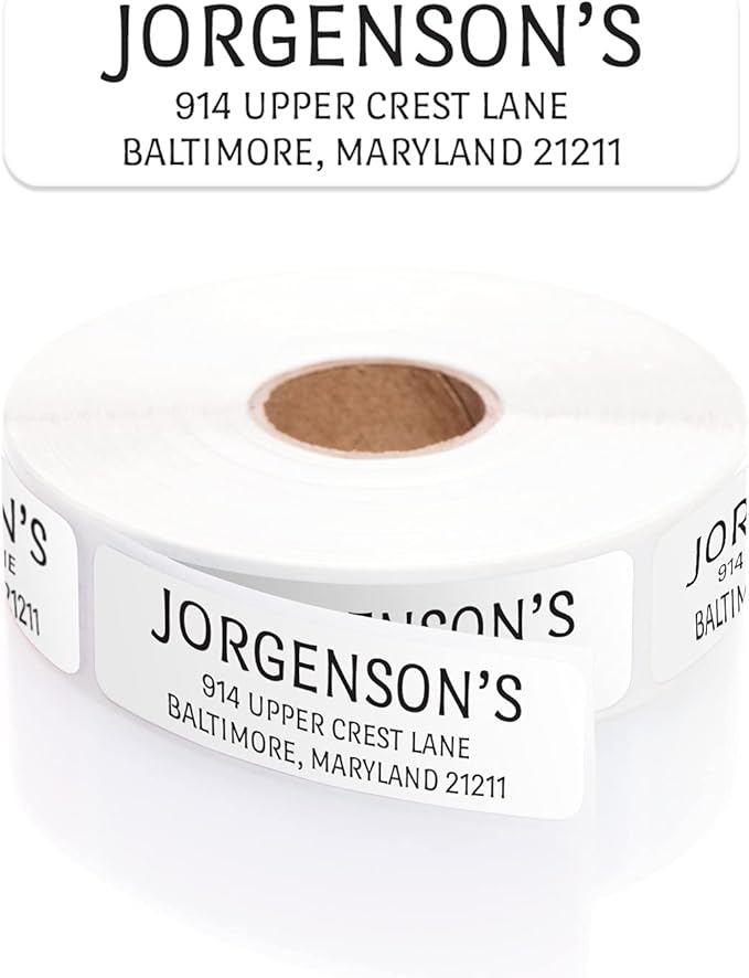 White with Black Print Modern Rolled Address Label/Roll of 500 Personalized Address Labels/Designer Return Address Stickers in Elegant Plastic Dispenser