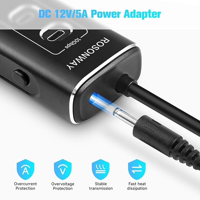 Rosonway 10-Port Powered USB 3.2/USB C Hub 60W with 3x10Gbps USB-3.2 Ports (2C + 1A), 4 USB 3.0 Data Ports, 1 USB-C PD and 2 USB-A Fast Charging Ports, Aluminum USB Splitter for Laptop/PC, RSH-A10QPD