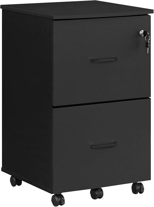 VASAGLE 2-Drawer File Cabinet, Locking Filing Cabinet for Home Office, Small Rolling Printer Stand, A4, Letter-Size Hanging Files, Assembly Required, Black ULCD027T16V2