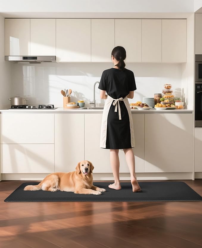 Ophanie Kitchen Mats for Floor, 3/4 Inch Thick Kitchen Rugs, Anti Fatigue Standing Cushioned Mat, Waterproof,Comfort Ergonomic Mat for Office, Home, Sink, 24'' x 70'' Black Non-Slip Bottom