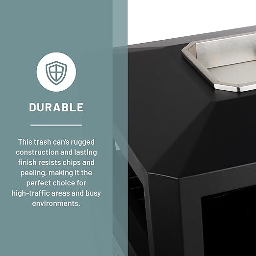 Safco Evos Steel Trash Can, 15 Gallons, Indoor and Outdoor Use, Heavy Duty Garbage Can with Plastic Liner and Ashtray