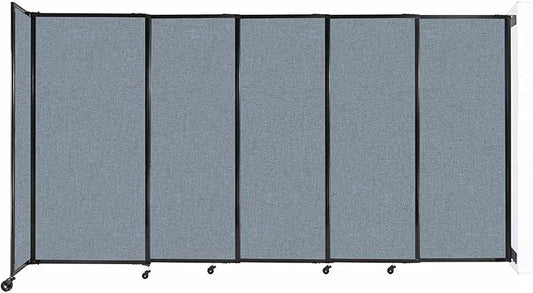 Wall-Mounted Sliding StraightWall Room Divider | Adjustable Widths | Locking Wheels | Room Separator | Up to 11'3" Wide x 6' Tall Powder Blue Fabric Panels