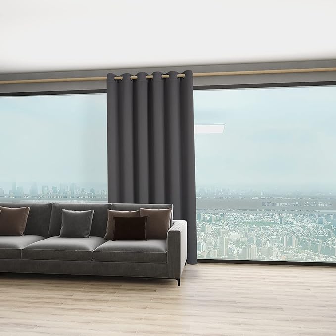BONZER 룸 디바이더 커튼, 토탈 프라이버시 벽 그로밋 단열 와이드 암막 커튼, 침실 거실용, 길이 243.8cm(96인치) x 너비 177.8cm(8인치) x 너비 15.8cm(5.8피트), 패널 1개, 다크 그레이