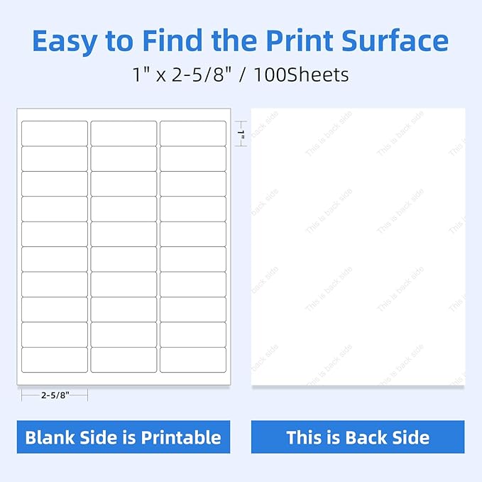15000 30 Per Sheet Self Adhesive 1" x 2-5/8" Address Shipping Labels for Laser & Inkjet Printers - 500 Sheets, 30 Per Labels Per Page, 30 up Labels