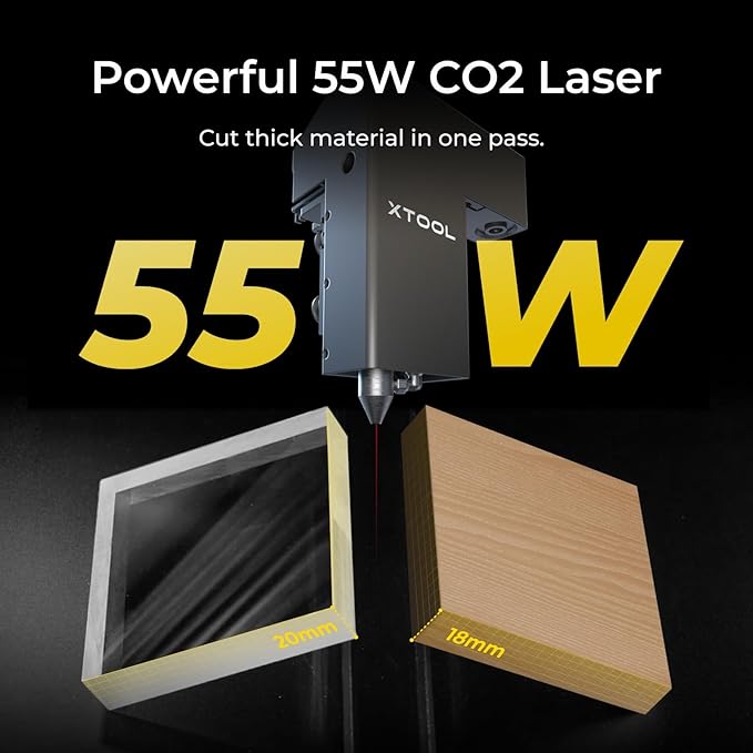 xTool P2 55W CO2 Laser Cutter, Smart Desktop CO2 Laser Engraver and Cutter Machine, Dual Smart 16MP Cameras, Curved Surface Engraving, Create with Wood and Metal Acrylic Glass Fabric Leather (White)