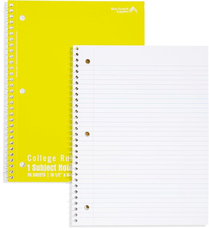 Blue Summit Spiral Notebooks Bulk, One Subject Spiral Notebook College Ruled, Perforated Notebook, 8 x 10.5 for Work and School, Paper, College Ruled, Bulk 24 Pack