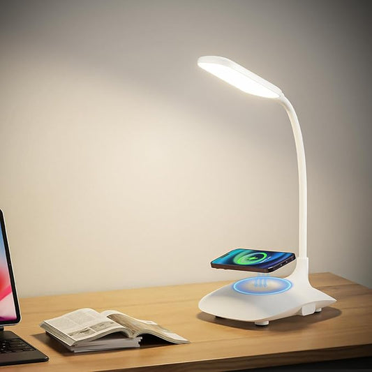 LED Desk Lamp Wireless Charging Desk Lamp with Touch Control Dimmable Office Desk Light Eye-Caring Office Lamp with Adjustable Gooseneck Table Lamp, Reading Lamp Table Lamp for Bedroom Bedside Study