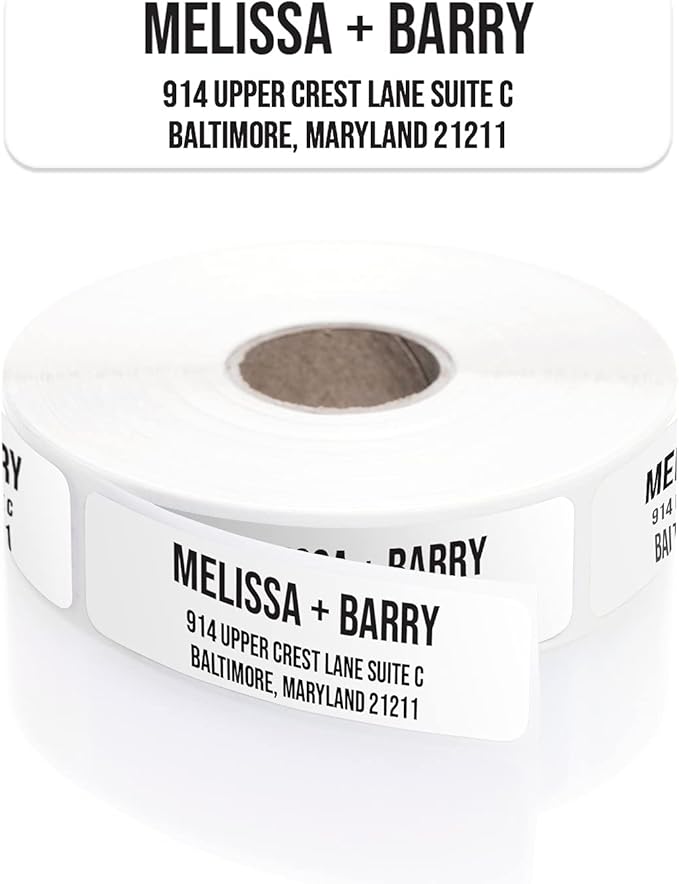 White Bold Rolled Address Labels/Roll of 250 Personalized Address Labels/Designer Return Address Stickers in Elegant Plastic Dispenser