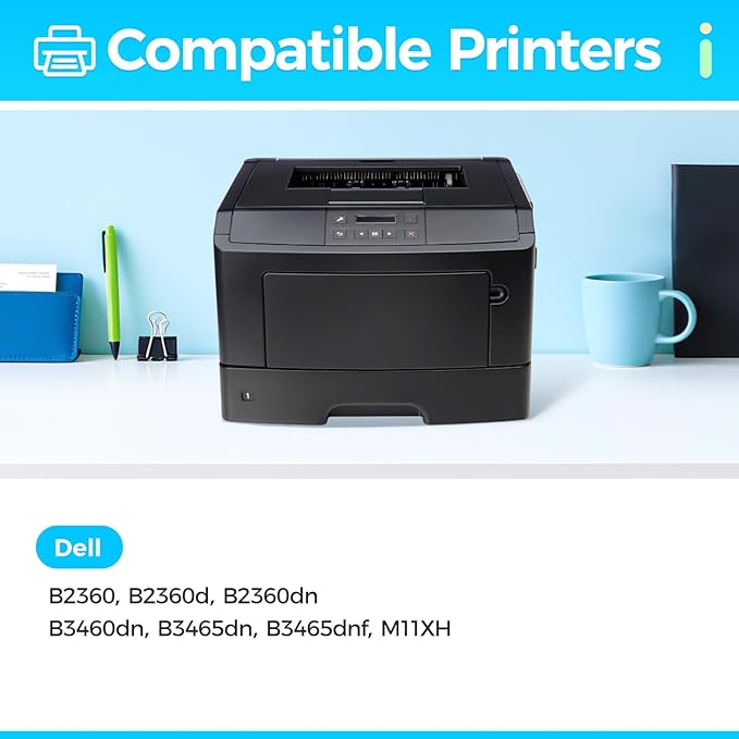 B2360 M11XH Toner Cartridge Black （High Yield with chip 1-Pack） Replacement for Dell B2360 M11XH Toner Compatible with Dell B2360 B2360d B2360dn B3460dn B3465dn B3465dnf Laser Printer Ink All-in-One