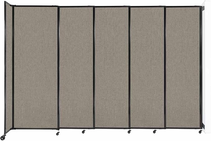 Wall-Mounted Sliding StraightWall Room Divider | Adjustable Widths | Locking Wheels | Room Separator | Up to 11'3" Wide x 7'6" Tall Warm Pebble Fabric Panels