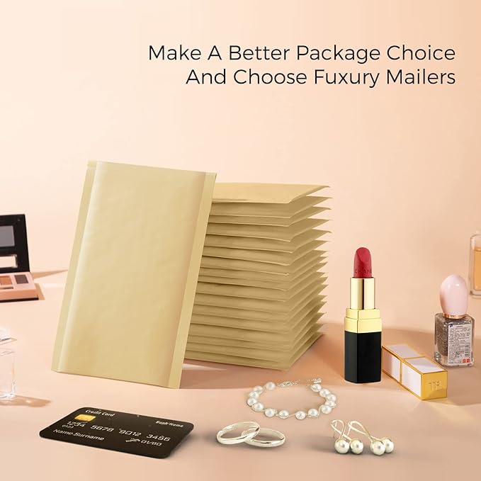 Fuxury Kraft Bubble Mailer 4x8 Inch 50 Pack,Strong Adhesion Padded Envelopes,Self Seal Bubble Envelopes, Waterproof Cushioned Mailers Packaging for Small Business，Bulk #000 Brown
