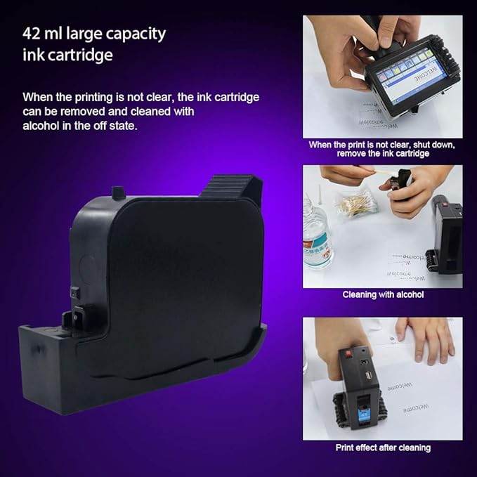TOAUTO Original Portable Ink Cartridge Quick-Dry Replacement 42ml Ink Cartridge for Handheld Inkjet Printer Coding Machine（Black）