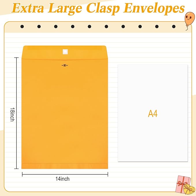 50 Pcs 14 x 18 Inch Extra Large Mailing Clasp Envelopes Jumbo Kraft Catalog Manila Envelope with Clasp Closure for Oversized Big Documents Office Home Business Legal School Storing Mailing