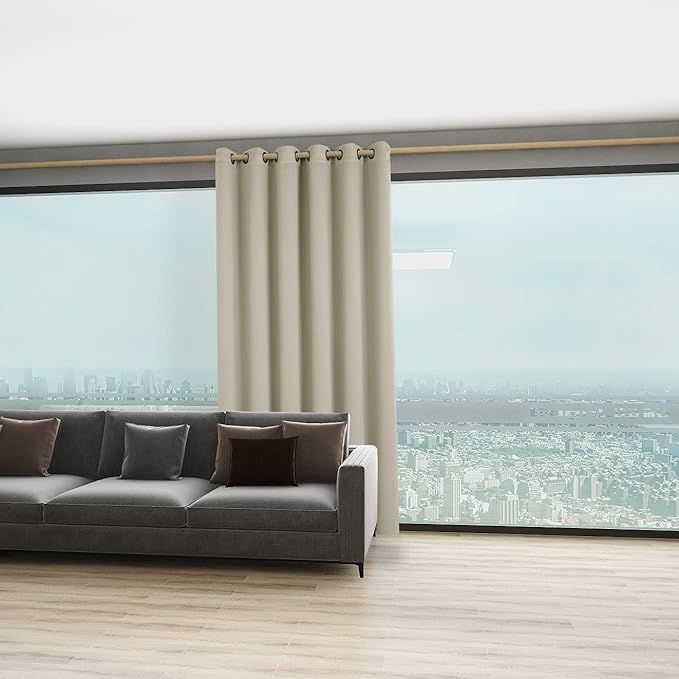 BONZER Room Divider Blackout Curtain Wide Room Darkening Total Privacy Wall Noise Reducing for Bedroom, 108L x 70W Inch (9L x 5.8W ft), 1 Panel, Cream